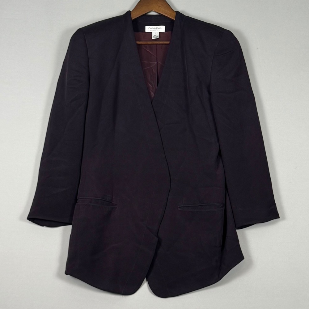 Calvin Klein Collection Womens Size 6 Vintage 90s Silk Blazer Eggplant Purple